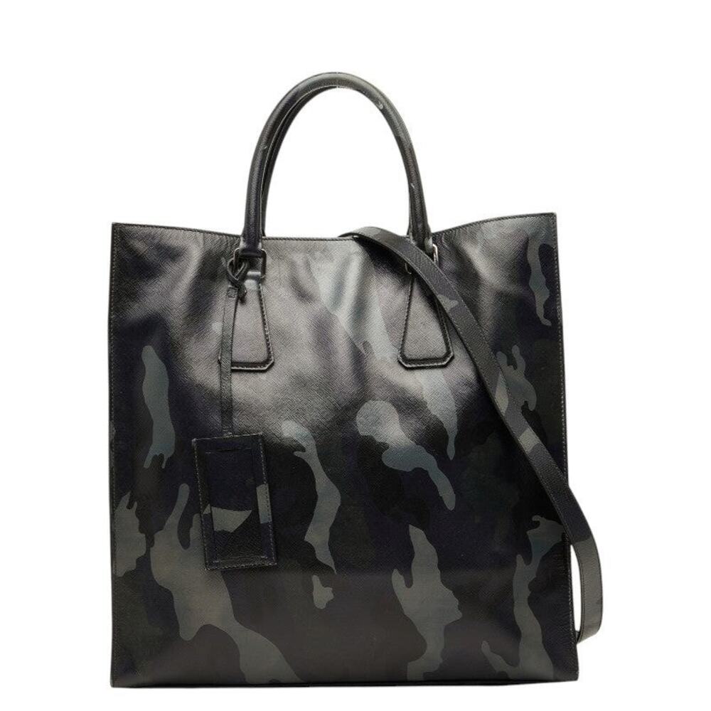 Prada Triangle Logo Plate Camouflage Handbag Gray